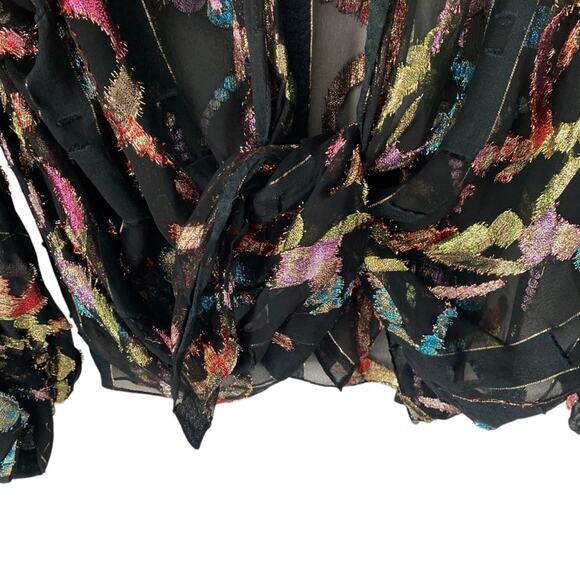 Patra Vintage Lame Metallic Open Tie Front Black Sheer Blouse size large USA - Picture 3 of 8